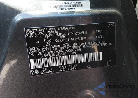 2017 Toyota Rav4 Xle z USA, uszkodzony, nr VIN JTMRFREV8HJ707903